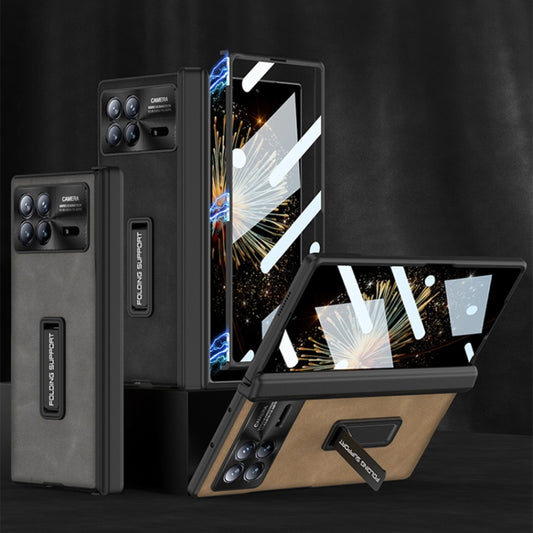 For Xiaomi Mix Fold 3 GKK Integrated Frosted Fold Hinge Leather Phone Case with Holder(Black) by GKK