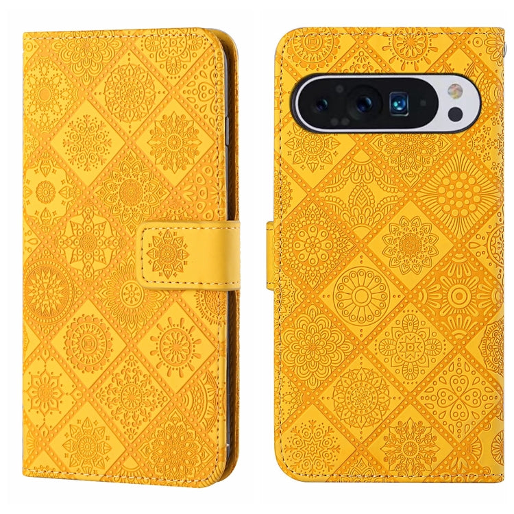 For Google Pixel 9 / 9 Pro Ethnic Style Embossed Pattern Leather Phone Case(Yellow) - Google Cases by buy2fix | Online Shopping UK | buy2fix