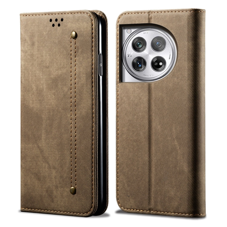 For OnePlus 12 Denim Texture Casual Style Horizontal Flip Leather Case(Khaki) by buy2fix