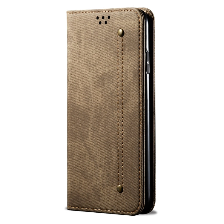 For OnePlus 12 Denim Texture Casual Style Horizontal Flip Leather Case(Khaki) by buy2fix
