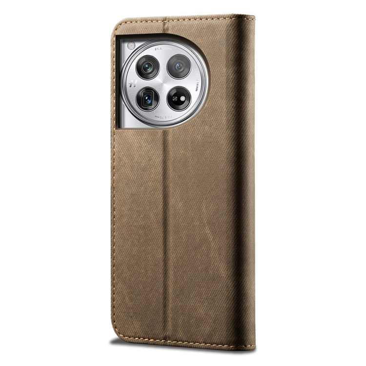 For OnePlus 12 Denim Texture Casual Style Horizontal Flip Leather Case(Khaki) by buy2fix
