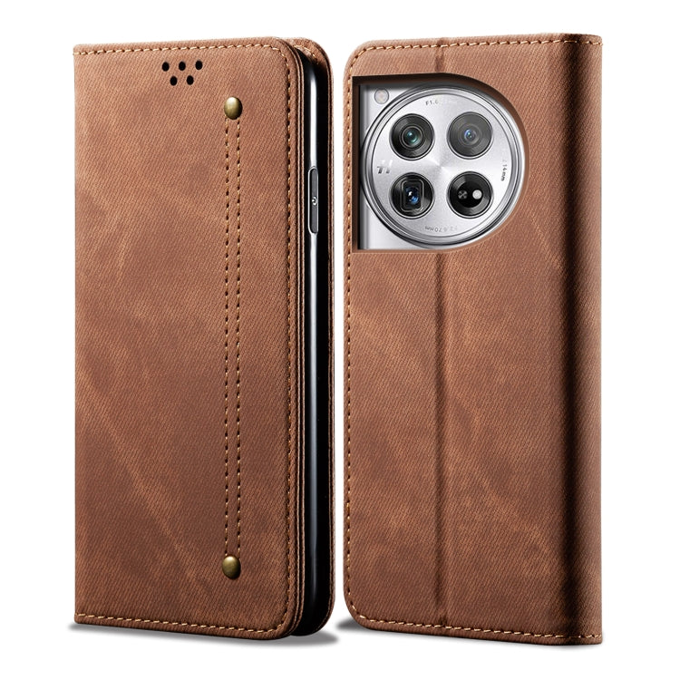 For OnePlus 12 Denim Texture Casual Style Horizontal Flip Leather Case(Brown) by buy2fix