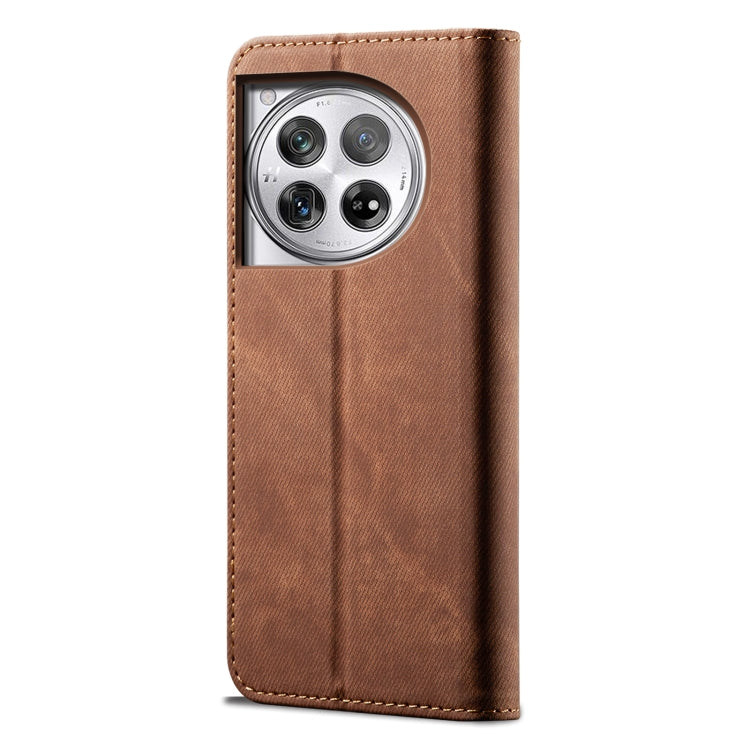 For OnePlus 12 Denim Texture Casual Style Horizontal Flip Leather Case(Brown) by buy2fix