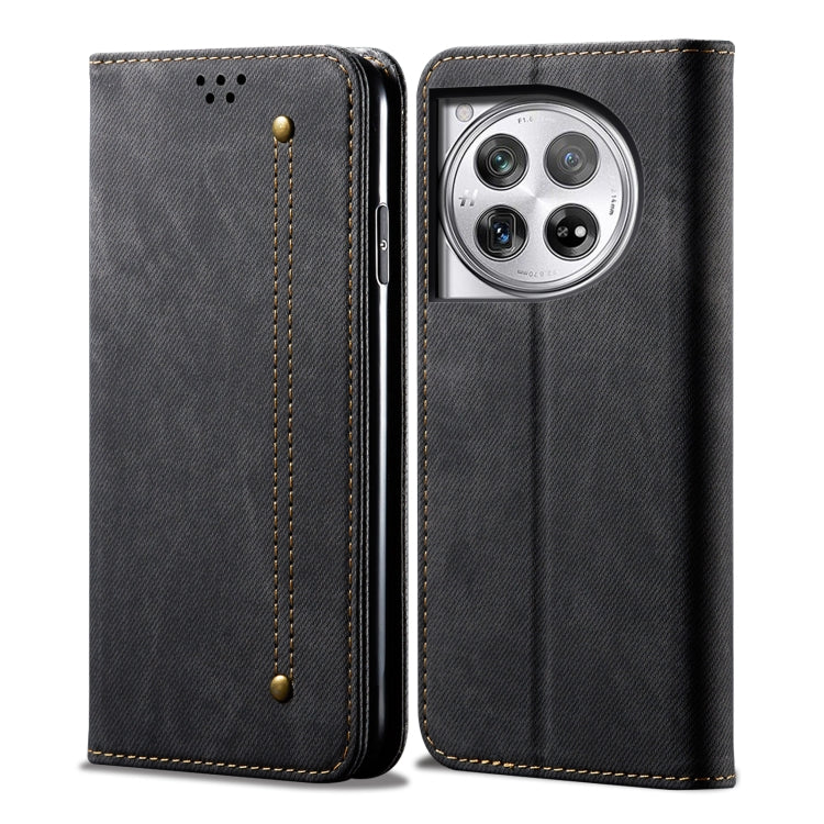 For OnePlus 12 Denim Texture Casual Style Horizontal Flip Leather Case(Black) by buy2fix