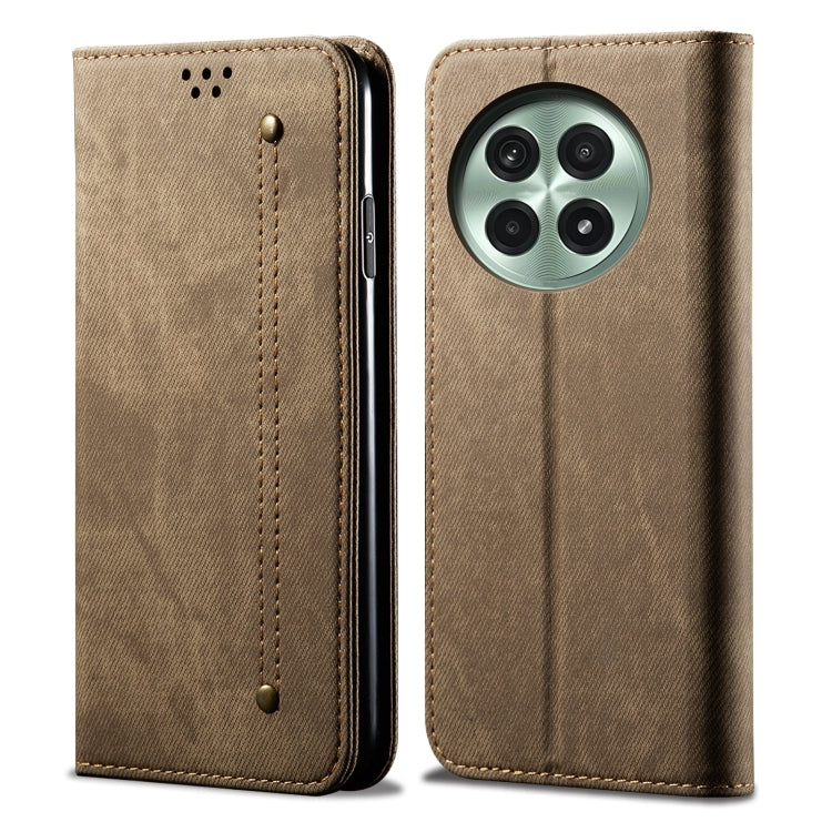 For OnePlus 13 Denim Texture Casual Style Horizontal Flip Leather Case(Khaki) by buy2fix