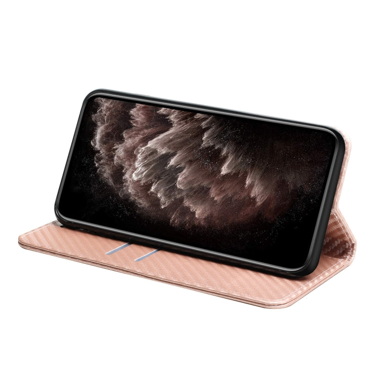 For Xiaomi Redmi 13C Carbon Fiber Texture Flip Holder Leather Phone Case(Rose Gold) - 13C Cases by buy2fix | Online Shopping UK | buy2fix