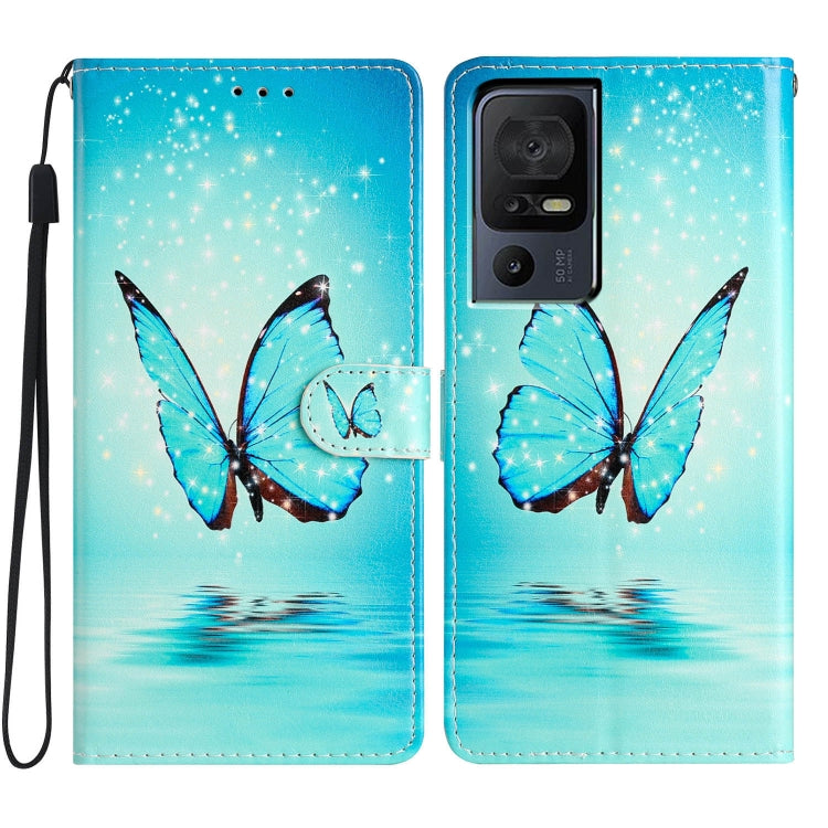 For TCL 40 SE Colored Drawing Leather Phone Case(Blue Butterfly) - More Brand by buy2fix | Online Shopping UK | buy2fix