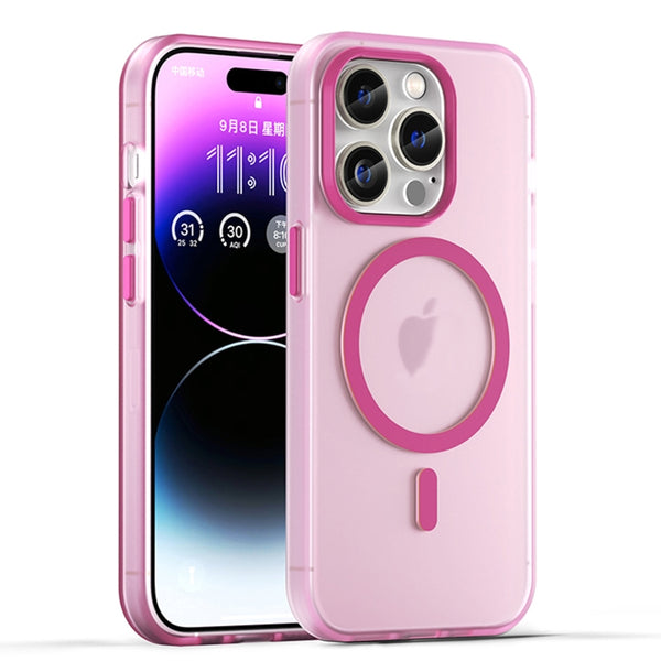 For iPhone 14 Pro MagSafe Frosted Translucent TPU + PC Full Coverage Phone Case(Pink) by buy2fix
