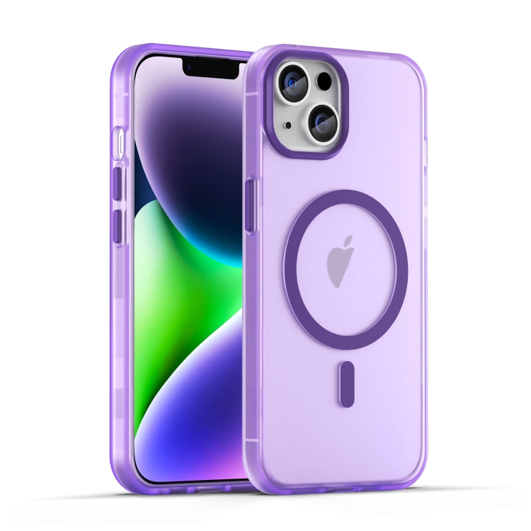 For iPhone 14 MagSafe Frosted Translucent TPU + PC Full Coverage Phone Case(Dark Purple) - iPhone 14 Cases by buy2fix | Online Shopping UK | buy2fix