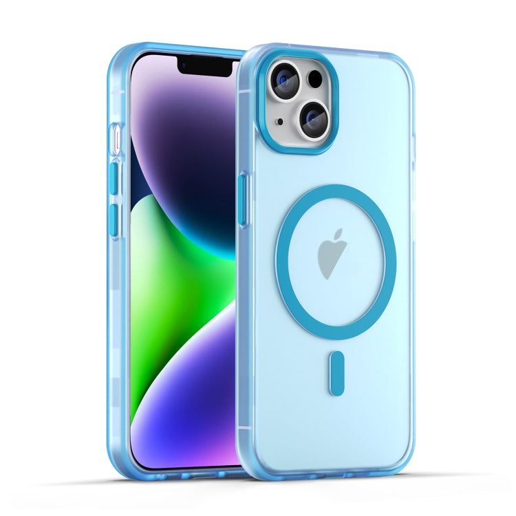 For iPhone 14 Plus MagSafe Frosted Translucent TPU + PC Full Coverage Phone Case(Blue) - iPhone 14 Plus Cases by buy2fix | Online Shopping UK | buy2fix