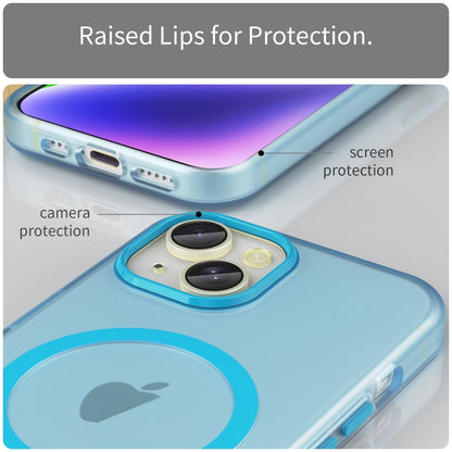 For iPhone 14 Plus MagSafe Frosted Translucent TPU + PC Full Coverage Phone Case(Blue) - iPhone 14 Plus Cases by buy2fix | Online Shopping UK | buy2fix