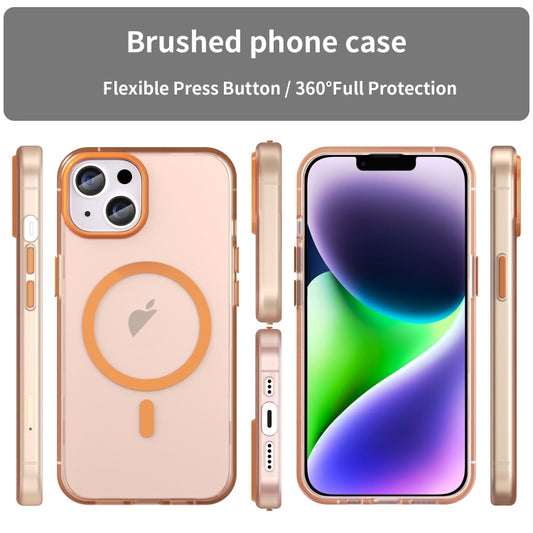 For iPhone 15 MagSafe Frosted Translucent TPU + PC Full Coverage Phone Case(Orange) by buy2fix