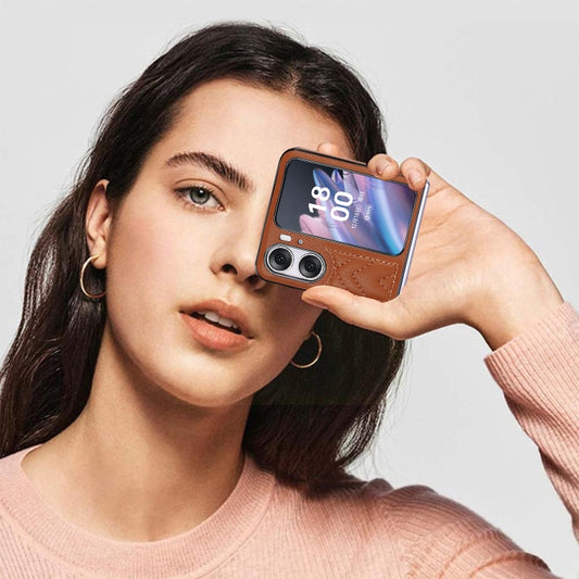 For OPPO Find N2 Flip V-shaped Folding Phone Case(Brown) by buy2fix