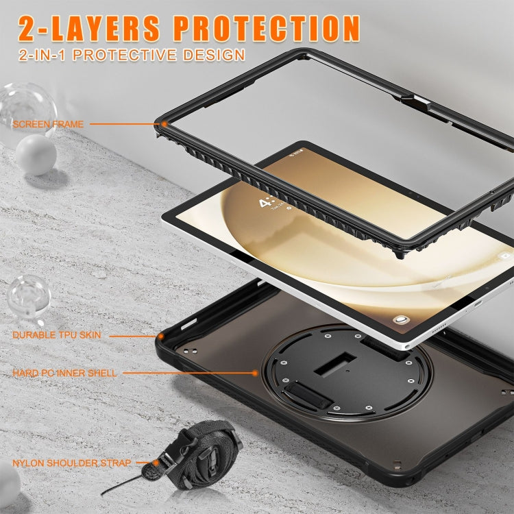 For Samsung Galaxy Tab A9+ X210/X215 Heavy Duty Hybrid Tablet Case with Handle & Strap(Clear Black) - Galaxy Tab A9+ by buy2fix | Online Shopping UK | buy2fix