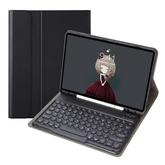 For Samsung Galaxy Tab S10 Lite / S10 FE / S9 FE / S9 Candy Color TPU Round Keycap Bluetooth Keyboard Leather Case with Pen Slot(Black)