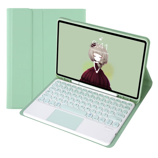 For Samsung Galaxy Tab S10 Lite / S10 FE / S9 FE / S9 Candy Color TPU Round Keycap Touch Bluetooth Keyboard Leather Case(Light Green)