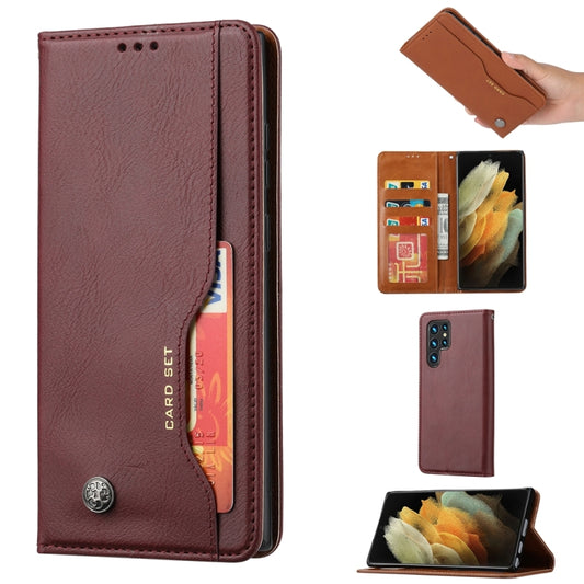 For Samsung Galaxy S25 Ultra 5G Knead Skin Texture Flip Leather Phone Case(Wine Red) by buy2fix