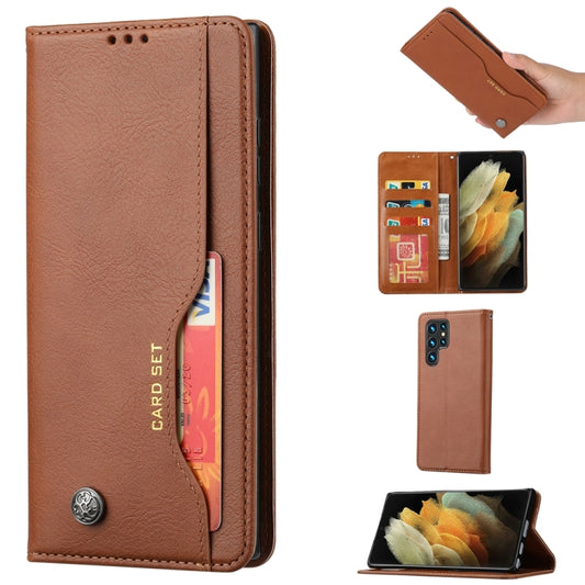 For Samsung Galaxy S25 Ultra 5G Knead Skin Texture Flip Leather Phone Case(Brown) by buy2fix
