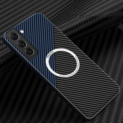 For Samsung Galaxy S25+ 5G Carbon Fiber Texture MagSafe Magnetic Phone Case(Black Blue) - Galaxy S25+ 5G Cases by buy2fix | Online Shopping UK | buy2fix