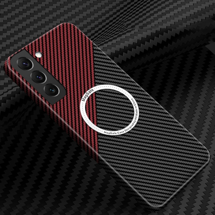 For Samsung Galaxy S25+ 5G Carbon Fiber Texture MagSafe Magnetic Phone Case(Black Red) - Galaxy S25+ 5G Cases by buy2fix | Online Shopping UK | buy2fix