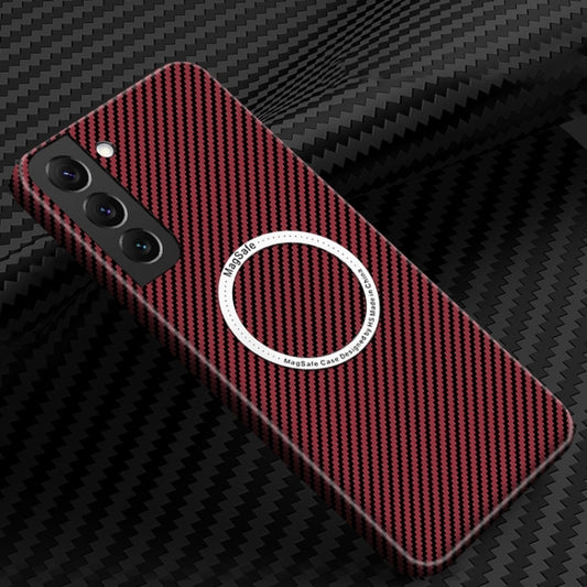 For Samsung Galaxy S25 5G Carbon Fiber Texture MagSafe Magnetic Phone Case(Red) by buy2fix