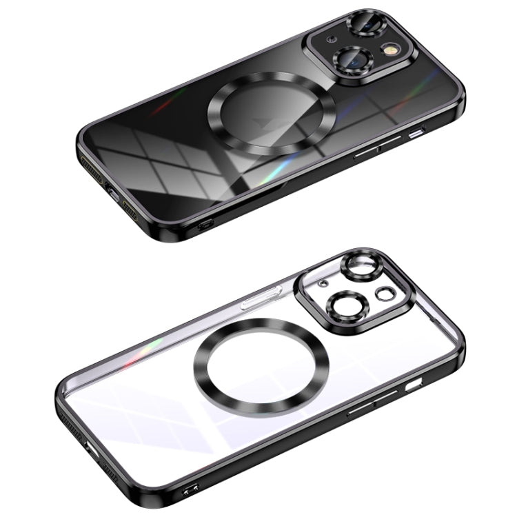 For iPhone 14 Plus MagSafe CD Texture Metal Lens Frame Full Coverage Phone Case(Black) - iPhone 14 Plus Cases by buy2fix | Online Shopping UK | buy2fix