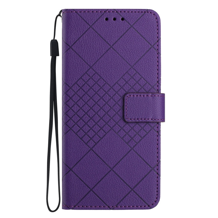 For OnePlus 12 5G Global Rhombic Grid Texture Leather Phone Case(Purple) - OnePlus Cases by buy2fix | Online Shopping UK | buy2fix