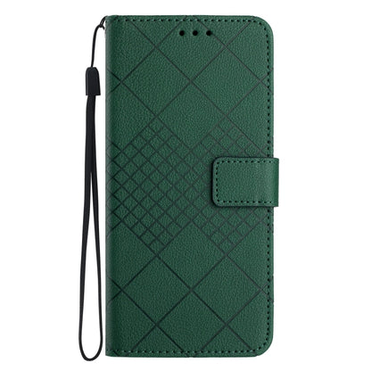 For OnePlus 12 5G Global Rhombic Grid Texture Leather Phone Case(Green) by buy2fix