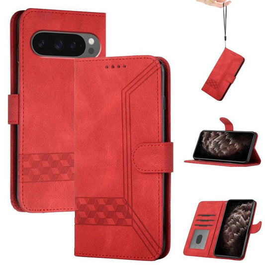 For Google Pixel 10 Pro XL Cubic Skin Feel Flip Leather Phone Case(Red) - Google Cases by buy2fix | Online Shopping UK | buy2fix