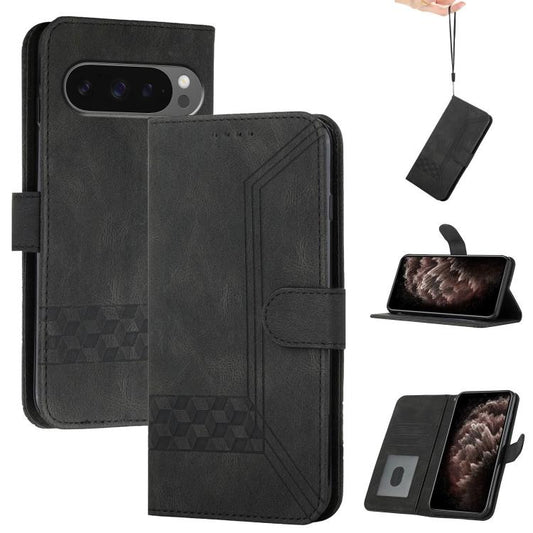 For Google Pixel 10 Pro XL Cubic Skin Feel Flip Leather Phone Case(Black) - Google Cases by buy2fix | Online Shopping UK | buy2fix