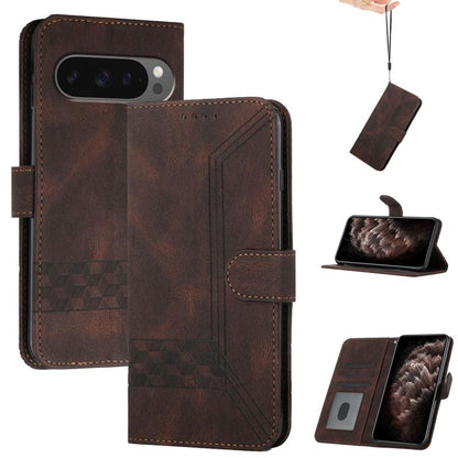 For Google Pixel 10 Pro XL Cubic Skin Feel Flip Leather Phone Case(Brown) - Google Cases by buy2fix | Online Shopping UK | buy2fix