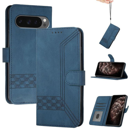 For Google Pixel 10 / Pixel 10 Pro Cubic Skin Feel Flip Leather Phone Case(Blue) - Google Cases by buy2fix | Online Shopping UK | buy2fix