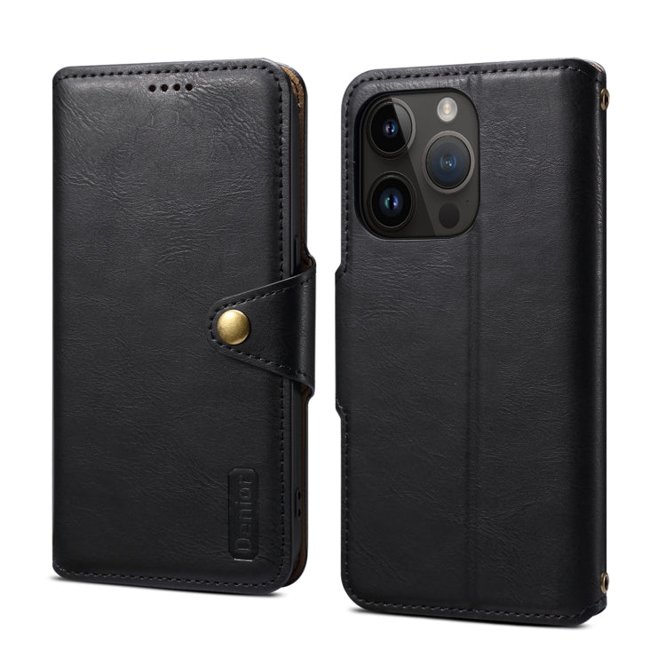 For iPhone 15 Pro Denior Cowhide Texture Wallet Style Leather Phone Case(Black) - iPhone 15 Pro Cases by Denior | Online Shopping UK | buy2fix