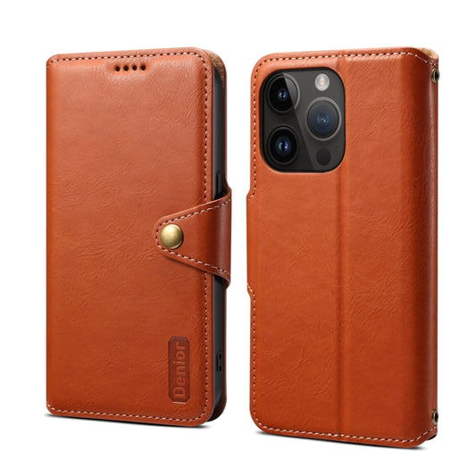 For iPhone 14 Pro Max Denior Cowhide Texture Wallet Style Leather Phone Case(Brown) - iPhone 14 Pro Max Cases by Denior | Online Shopping UK | buy2fix