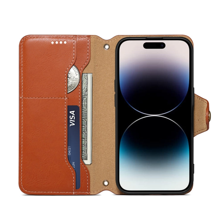 For iPhone 14 Pro Max Denior Cowhide Texture Wallet Style Leather Phone Case(Brown) - iPhone 14 Pro Max Cases by Denior | Online Shopping UK | buy2fix