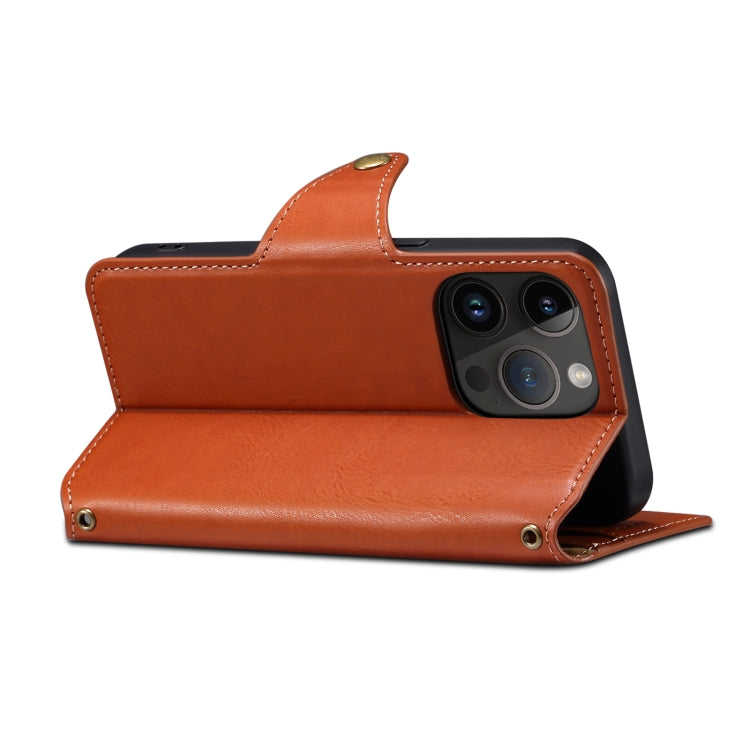 For iPhone 14 Pro Max Denior Cowhide Texture Wallet Style Leather Phone Case(Brown) - iPhone 14 Pro Max Cases by Denior | Online Shopping UK | buy2fix