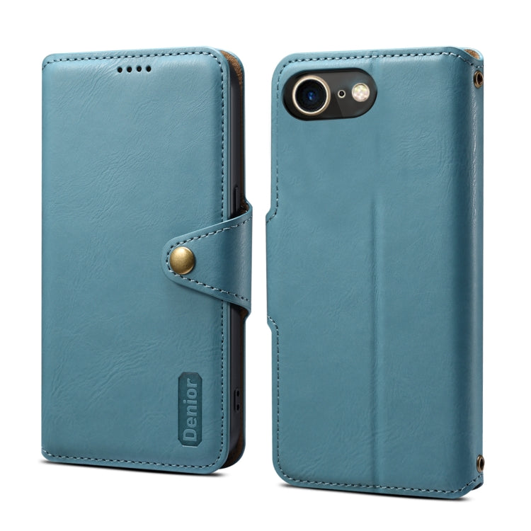 For iPhone SE 2022/SE 2020/6/7/8 Denior Cowhide Texture Wallet Style Leather Phone Case(Blue) - iPhone SE 2022 / 2020 / 8 / 7 Cases by Denior | Online Shopping UK | buy2fix
