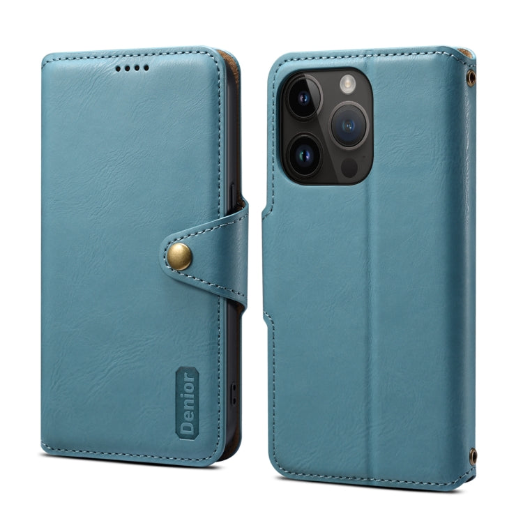 For iPhone 13 Pro Denior Cowhide Texture Wallet Style Leather Phone Case(Blue) - iPhone 13 Pro Cases by Denior | Online Shopping UK | buy2fix