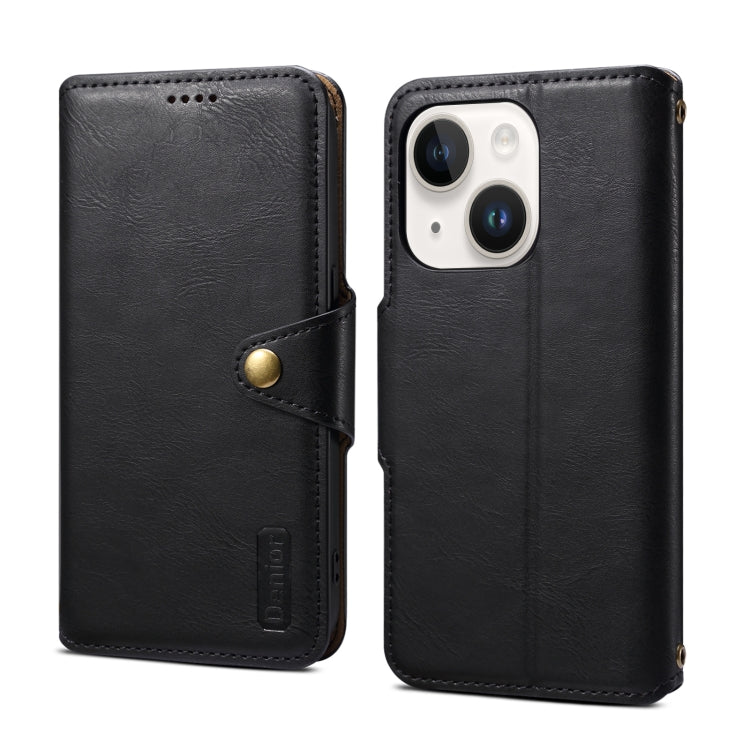 For iPhone 13 Denior Cowhide Texture Wallet Style Leather Phone Case(Black) - iPhone 13 Cases by Denior | Online Shopping UK | buy2fix