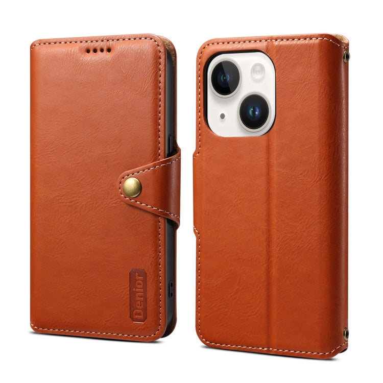 For iPhone 13 Denior Cowhide Texture Wallet Style Leather Phone Case(Brown) - iPhone 13 Cases by Denior | Online Shopping UK | buy2fix