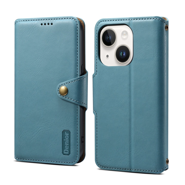 For iPhone 13 Denior Cowhide Texture Wallet Style Leather Phone Case(Blue) - iPhone 13 Cases by Denior | Online Shopping UK | buy2fix