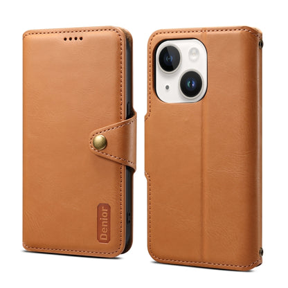 For iPhone 13 Denior Cowhide Texture Wallet Style Leather Phone Case(Khaki) - iPhone 13 Cases by Denior | Online Shopping UK | buy2fix