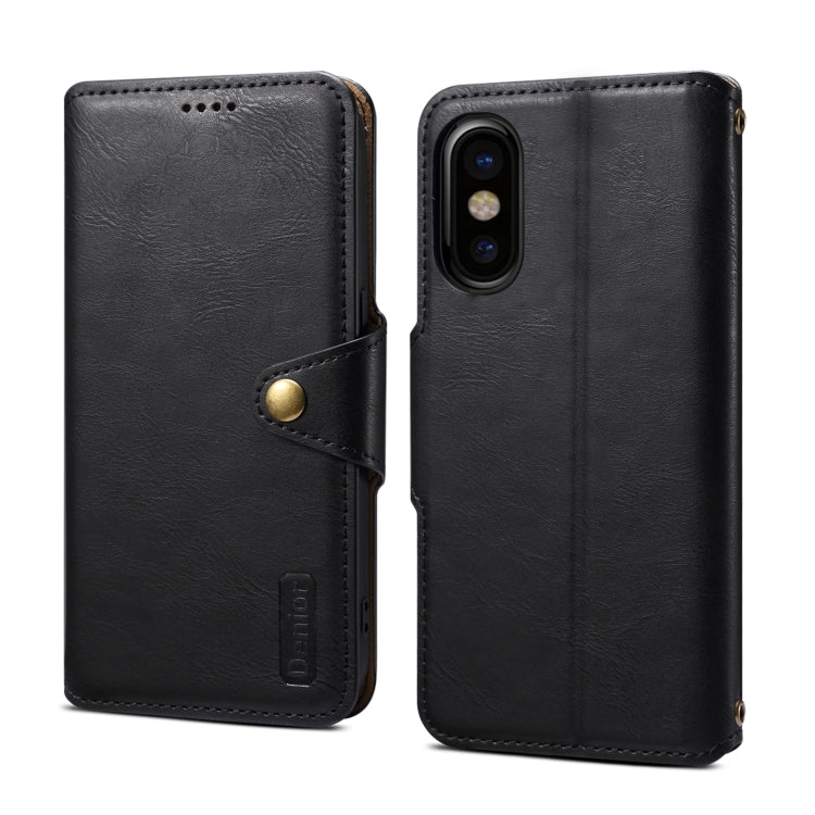 For iPhone XS / X Denior Cowhide Texture Wallet Style Leather Phone Case(Black) - More iPhone Cases by Denior | Online Shopping UK | buy2fix