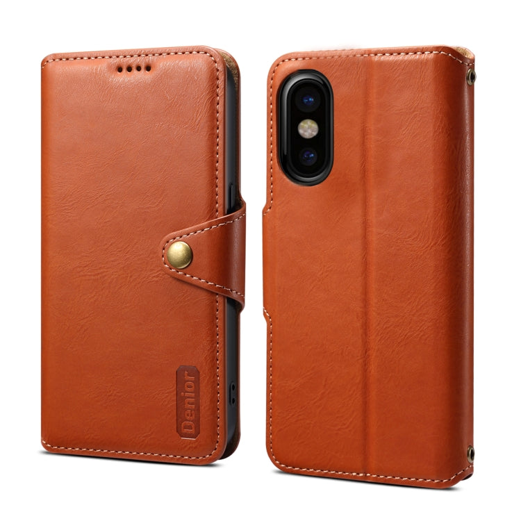 For iPhone XS / X Denior Cowhide Texture Wallet Style Leather Phone Case(Brown) - More iPhone Cases by Denior | Online Shopping UK | buy2fix