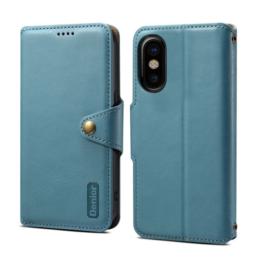 For iPhone XS / X Denior Cowhide Texture Wallet Style Leather Phone Case(Blue) - More iPhone Cases by Denior | Online Shopping UK | buy2fix