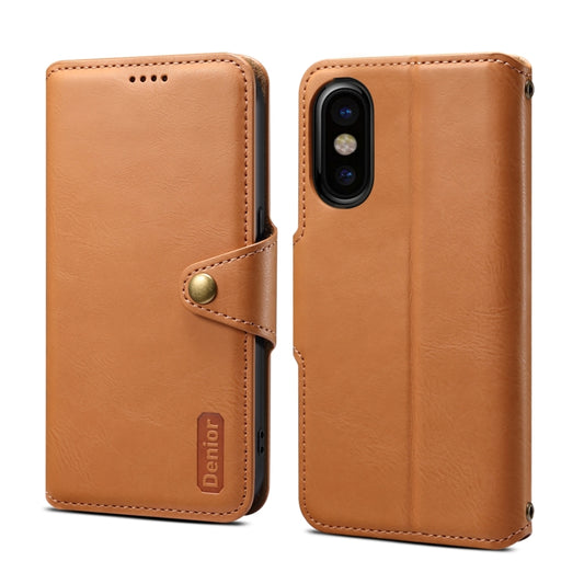 For iPhone XS / X Denior Cowhide Texture Wallet Style Leather Phone Case(Khaki) - More iPhone Cases by Denior | Online Shopping UK | buy2fix