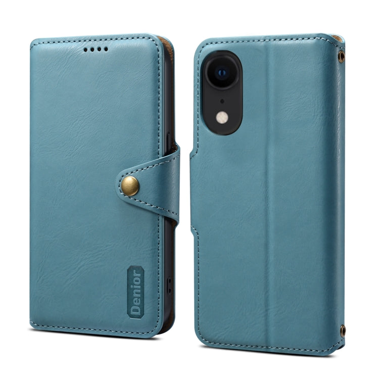 For iPhone XR Denior Cowhide Texture Wallet Style Leather Phone Case(Blue) - More iPhone Cases by Denior | Online Shopping UK | buy2fix