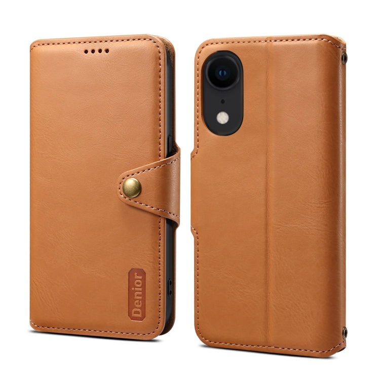 For iPhone XR Denior Cowhide Texture Wallet Style Leather Phone Case(Khaki) - More iPhone Cases by Denior | Online Shopping UK | buy2fix
