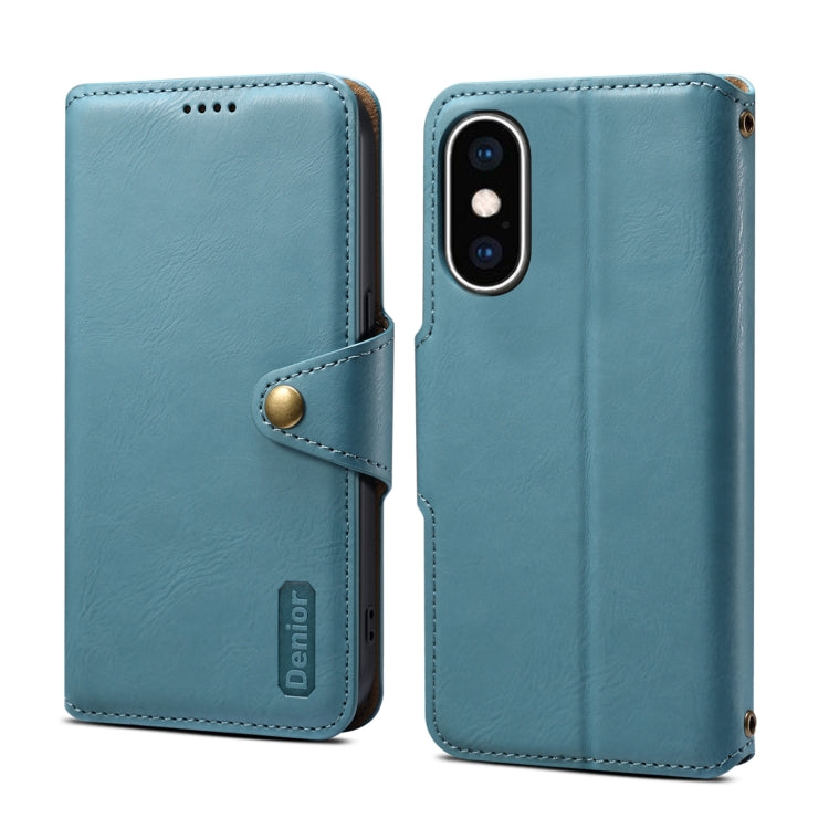 For iPhone XS Max Denior Cowhide Texture Wallet Style Leather Phone Case(Blue) - More iPhone Cases by Denior | Online Shopping UK | buy2fix