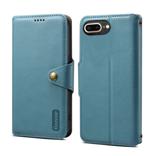 For iPhone 8 Plus / 7 Plus Denior Cowhide Texture Wallet Style Leather Phone Case(Blue) - More iPhone Cases by Denior | Online Shopping UK | buy2fix